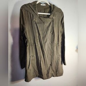 Maurices Linen Cotton Blend Olive Hooded Women's Jacket Sz M